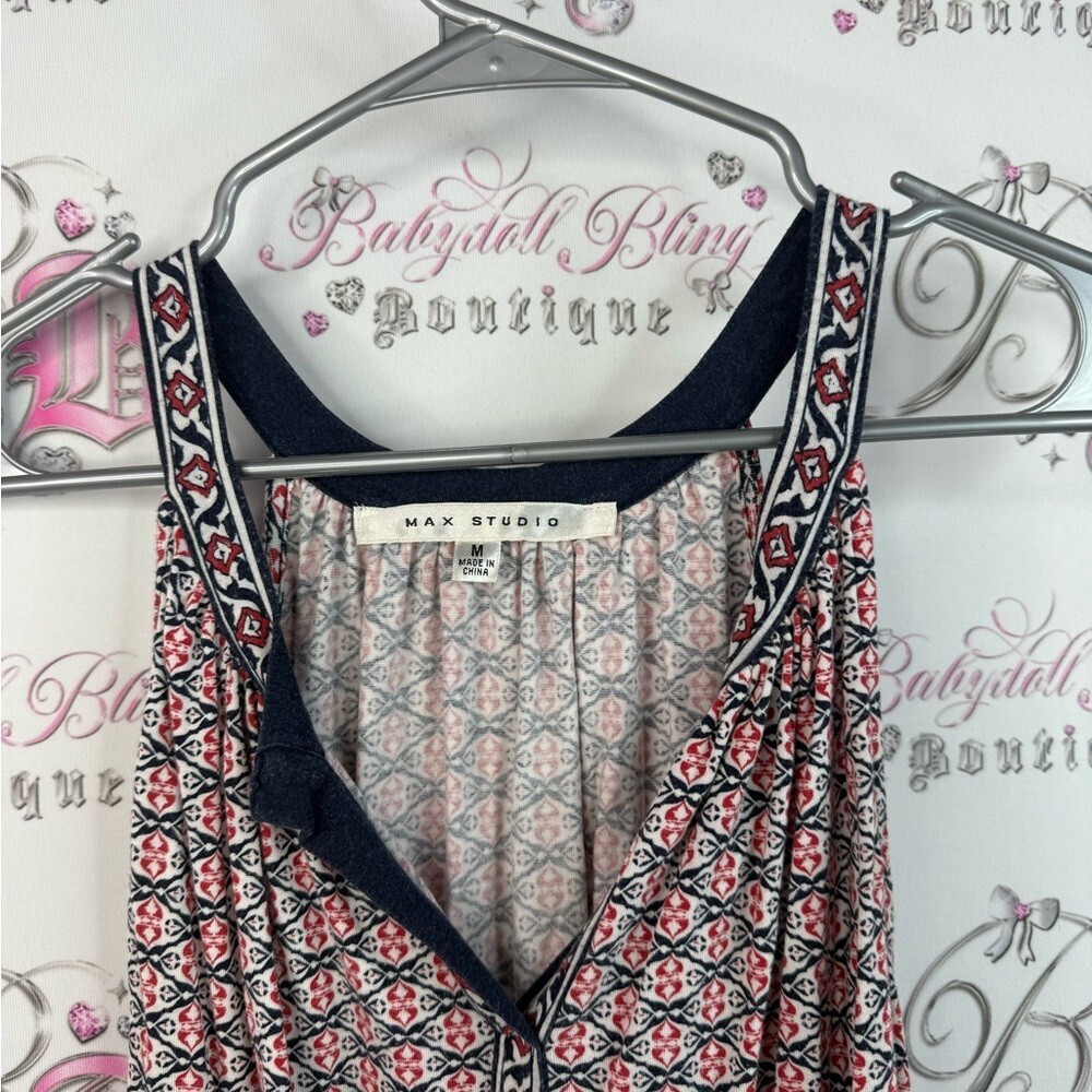 Max Studio tank top red and Black Patterned Blouse paisley geometric floral - Picture 5 of 12